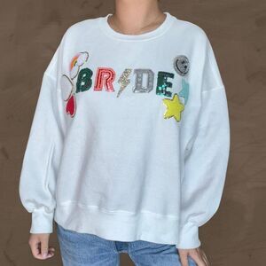 Judith March BRIDE White cotton sweatshirt with star patches size large